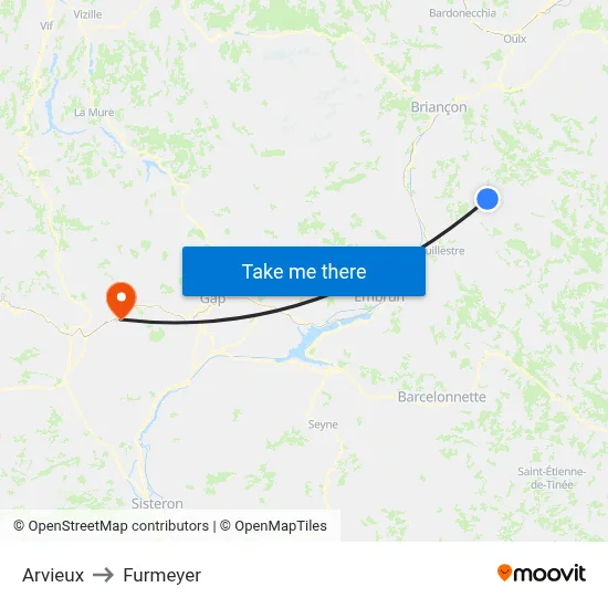 Arvieux to Furmeyer map