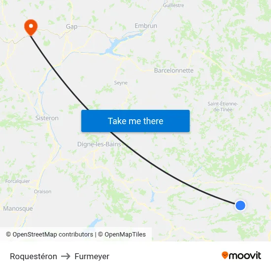 Roquestéron to Furmeyer map
