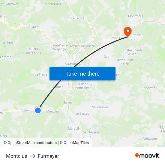 Montclus to Furmeyer map