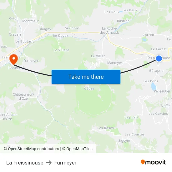 La Freissinouse to Furmeyer map