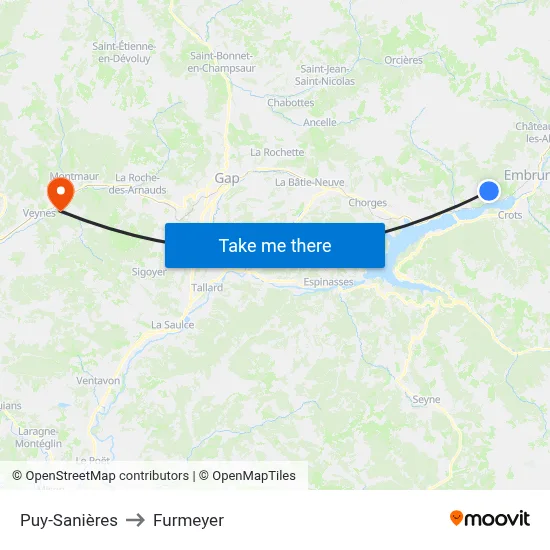 Puy-Sanières to Furmeyer map