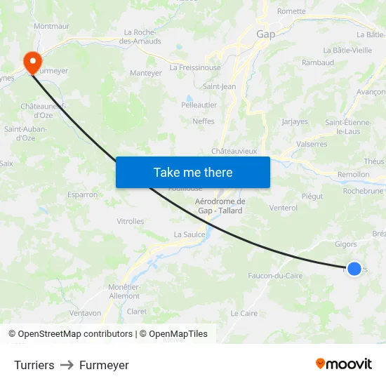 Turriers to Furmeyer map