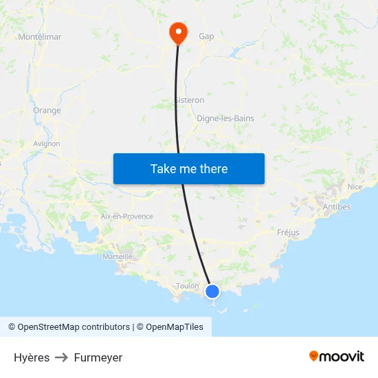 Hyères to Furmeyer map