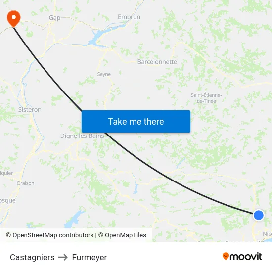 Castagniers to Furmeyer map