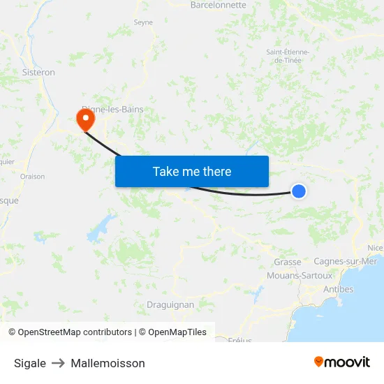 Sigale to Mallemoisson map