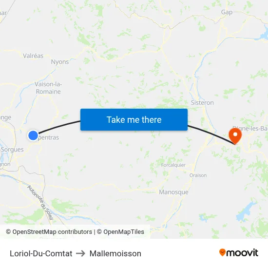 Loriol-Du-Comtat to Mallemoisson map