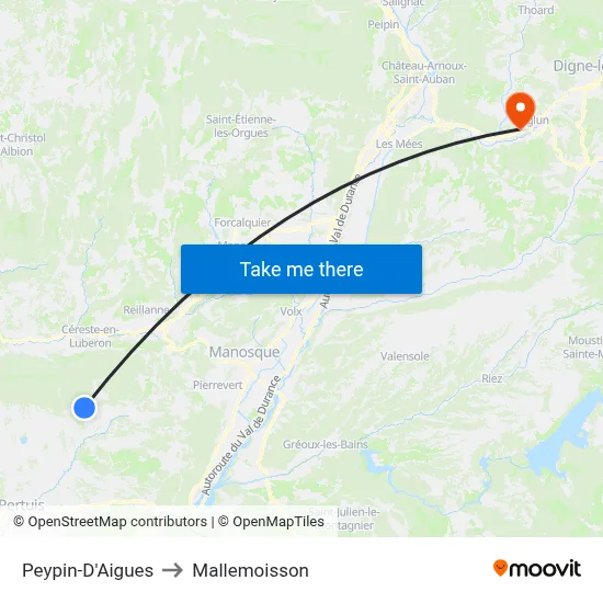 Peypin-D'Aigues to Mallemoisson map