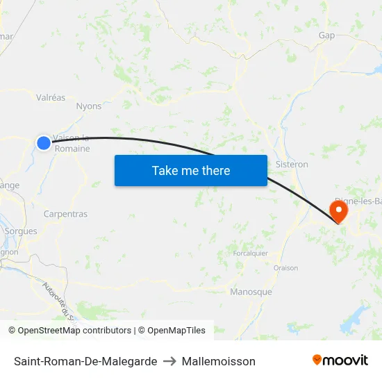 Saint-Roman-De-Malegarde to Mallemoisson map