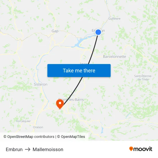Embrun to Mallemoisson map