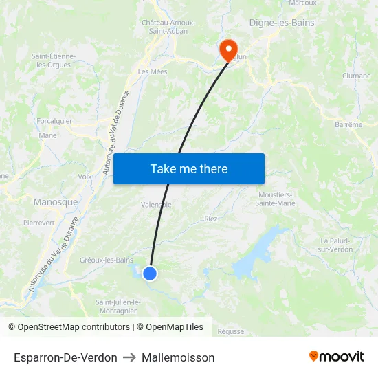Esparron-De-Verdon to Mallemoisson map