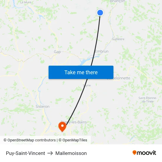 Puy-Saint-Vincent to Mallemoisson map