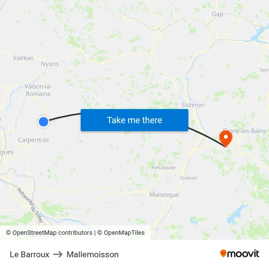 Le Barroux to Mallemoisson map