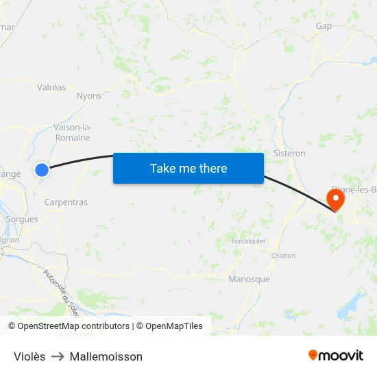 Violès to Mallemoisson map