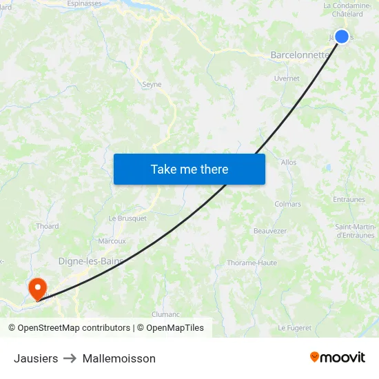 Jausiers to Mallemoisson map