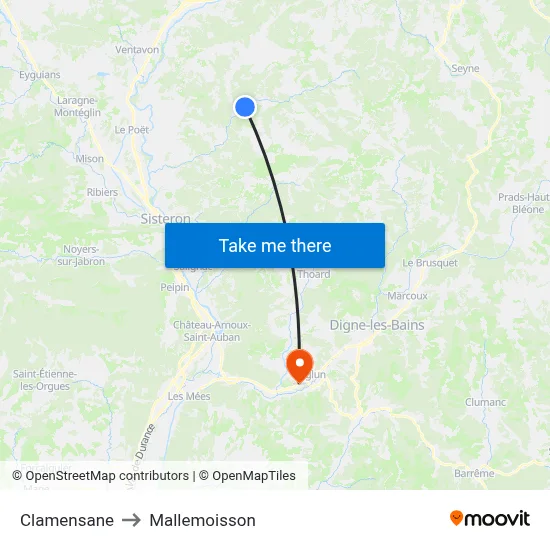 Clamensane to Mallemoisson map