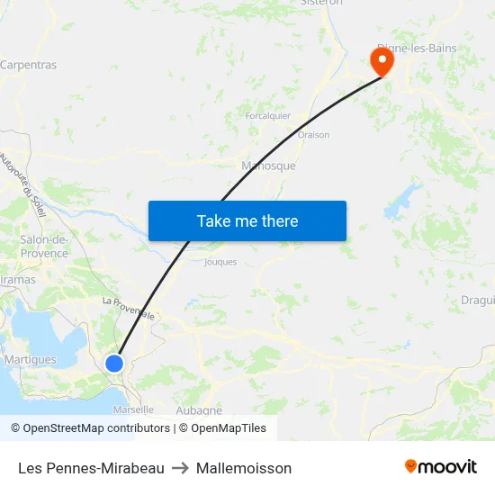 Les Pennes-Mirabeau to Mallemoisson map