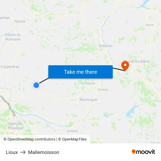 Lioux to Mallemoisson map