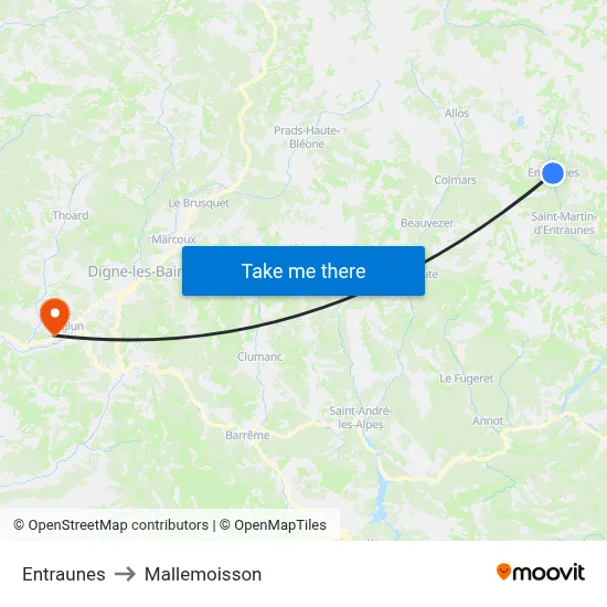 Entraunes to Mallemoisson map