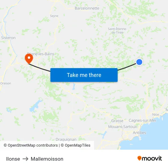 Ilonse to Mallemoisson map