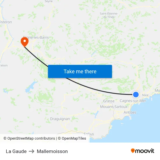 La Gaude to Mallemoisson map