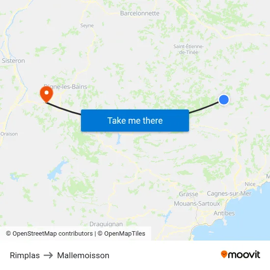 Rimplas to Mallemoisson map