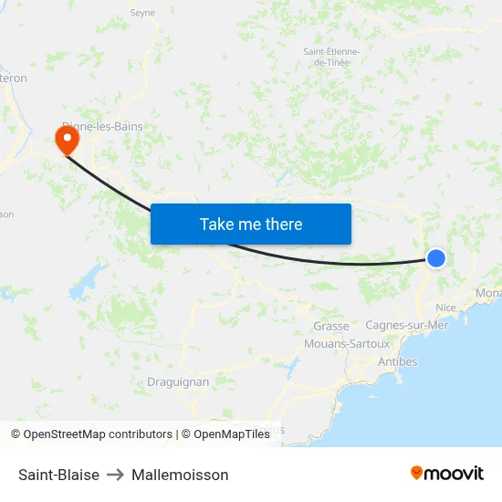Saint-Blaise to Mallemoisson map