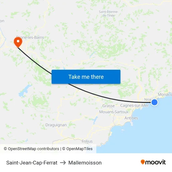 Saint-Jean-Cap-Ferrat to Mallemoisson map