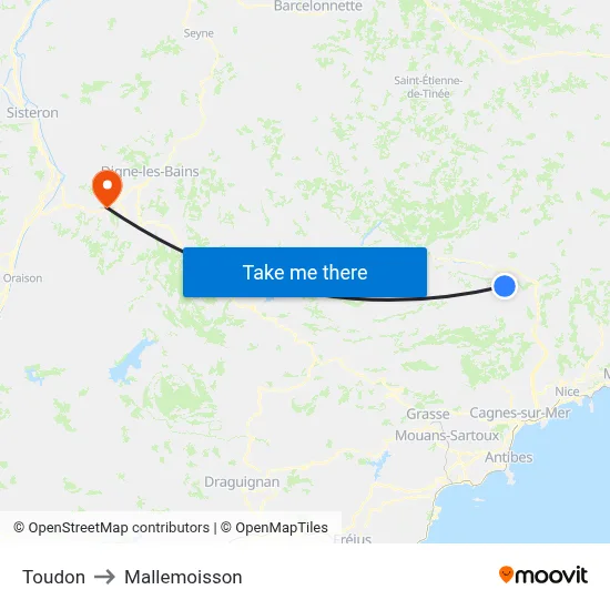 Toudon to Mallemoisson map