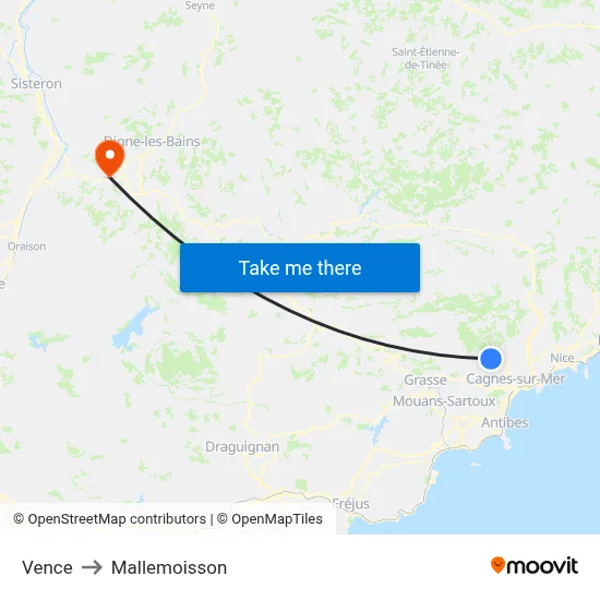 Vence to Mallemoisson map
