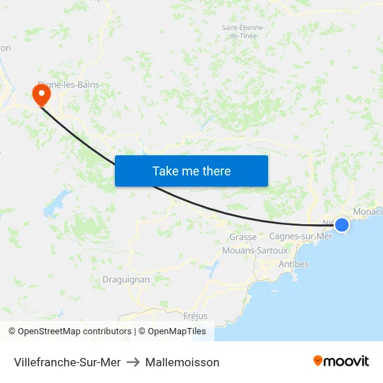 Villefranche-Sur-Mer to Mallemoisson map