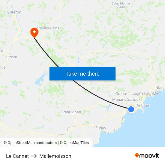 Le Cannet to Mallemoisson map