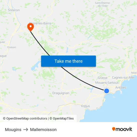 Mougins to Mallemoisson map