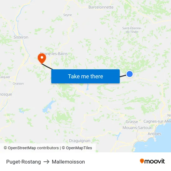 Puget-Rostang to Mallemoisson map