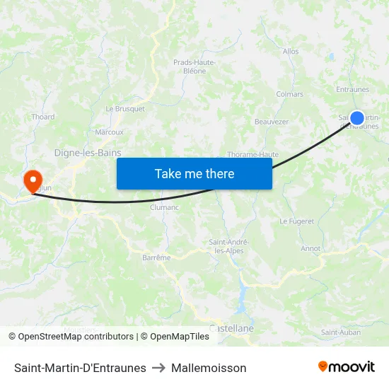 Saint-Martin-D'Entraunes to Mallemoisson map