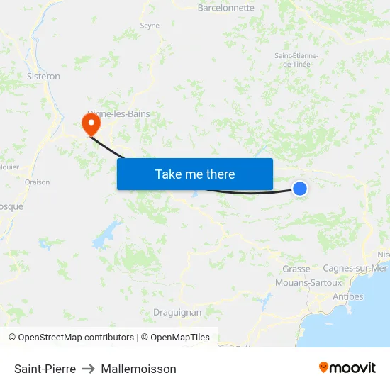 Saint-Pierre to Mallemoisson map
