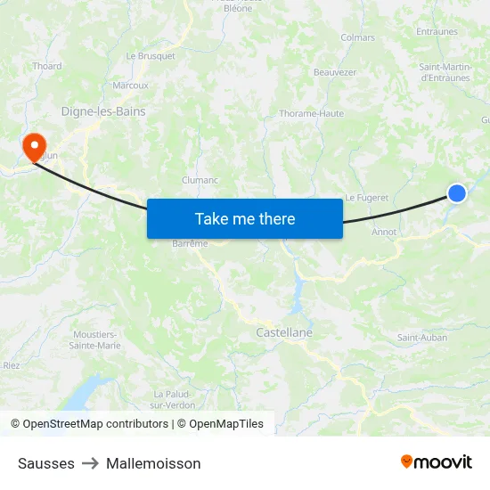 Sausses to Mallemoisson map