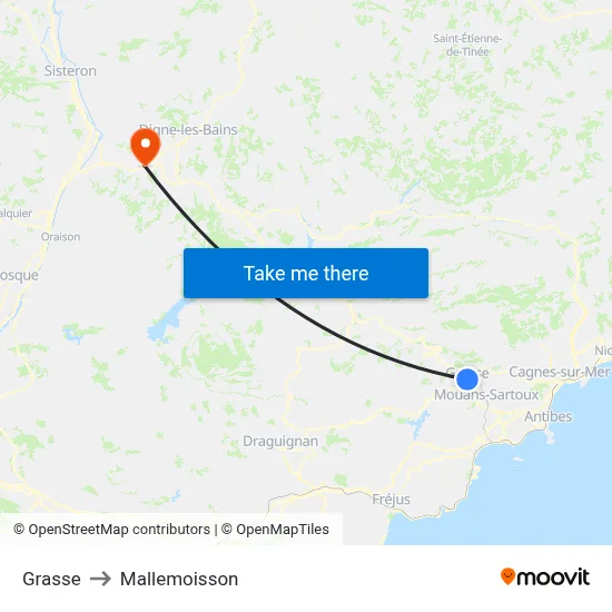 Grasse to Mallemoisson map
