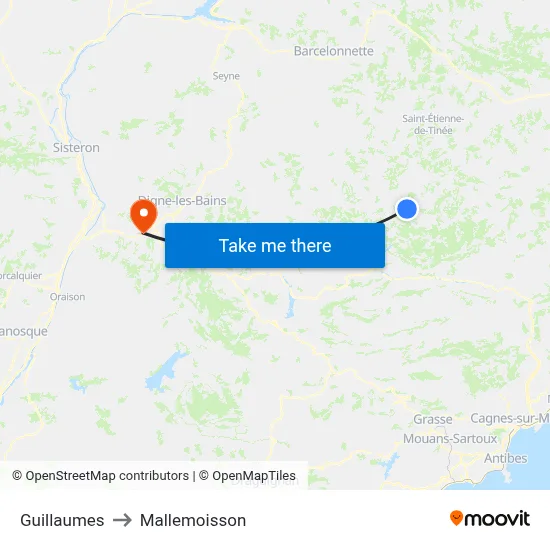 Guillaumes to Mallemoisson map