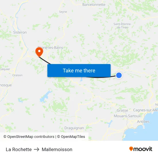 La Rochette to Mallemoisson map