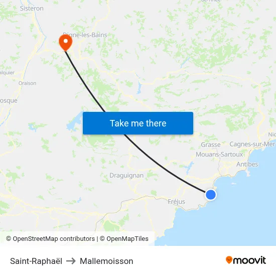 Saint-Raphaël to Mallemoisson map