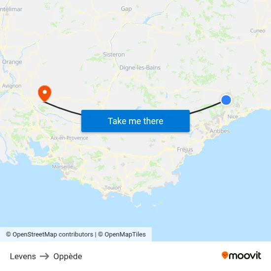 Levens to Oppède map