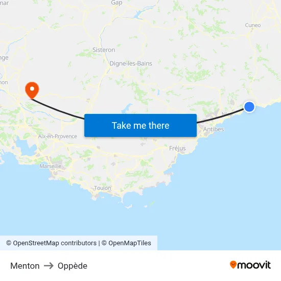 Menton to Oppède map