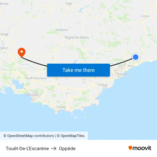 Touët-De-L'Escarène to Oppède map