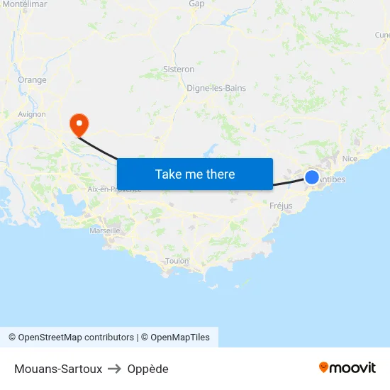 Mouans-Sartoux to Oppède map