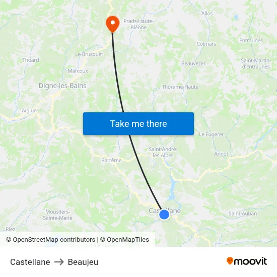 Castellane to Beaujeu map