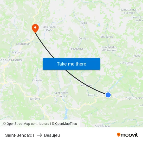 Saint-Benoã®T to Beaujeu map