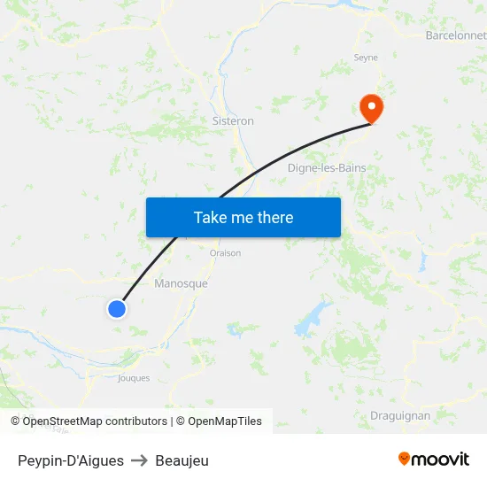 Peypin-D'Aigues to Beaujeu map