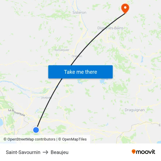 Saint-Savournin to Beaujeu map