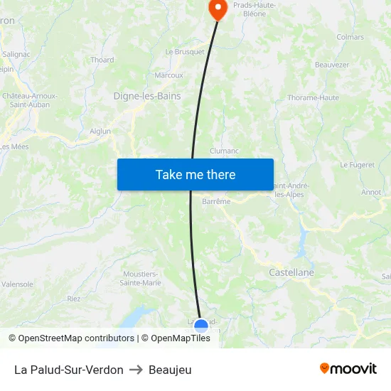 La Palud-Sur-Verdon to Beaujeu map