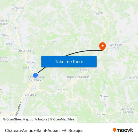 Château-Arnoux-Saint-Auban to Beaujeu map